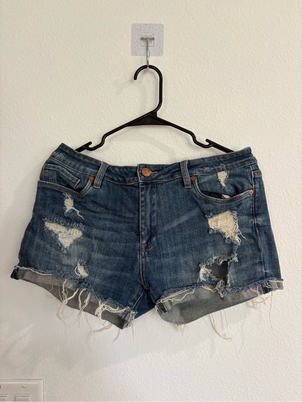Blank NYC The Fulton Distressed Dark Blue Denim Cutoff Shorts